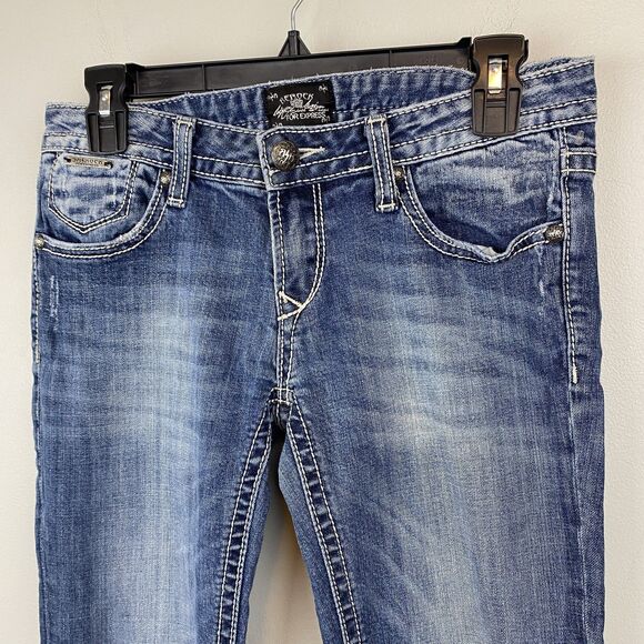 ReRock Express Jeans Womens 4R Bootcut Distressed Denim Embroidered Pockets - Picture 2 of 12